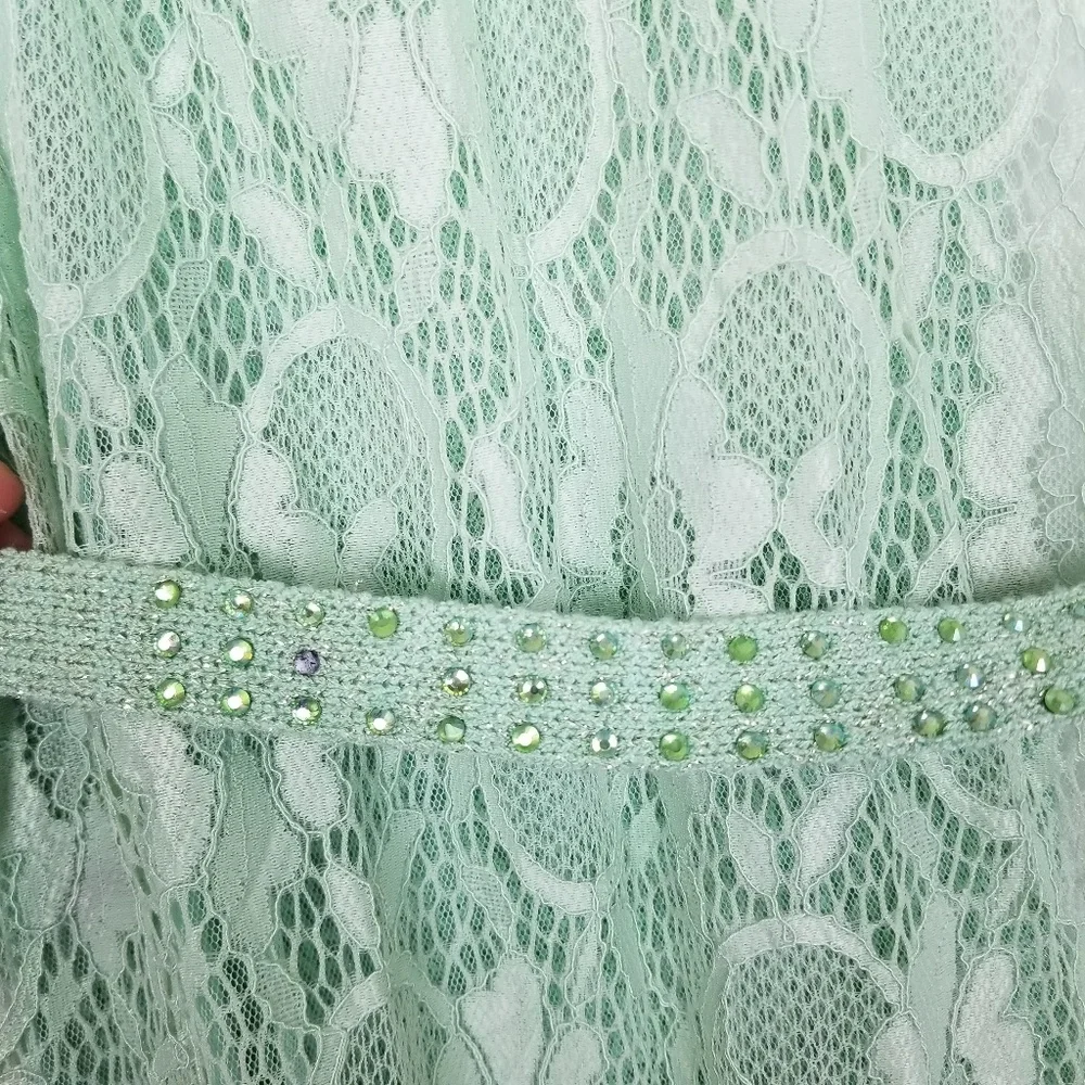 SELIS Mint Metallic Knit and Lace Cardigan